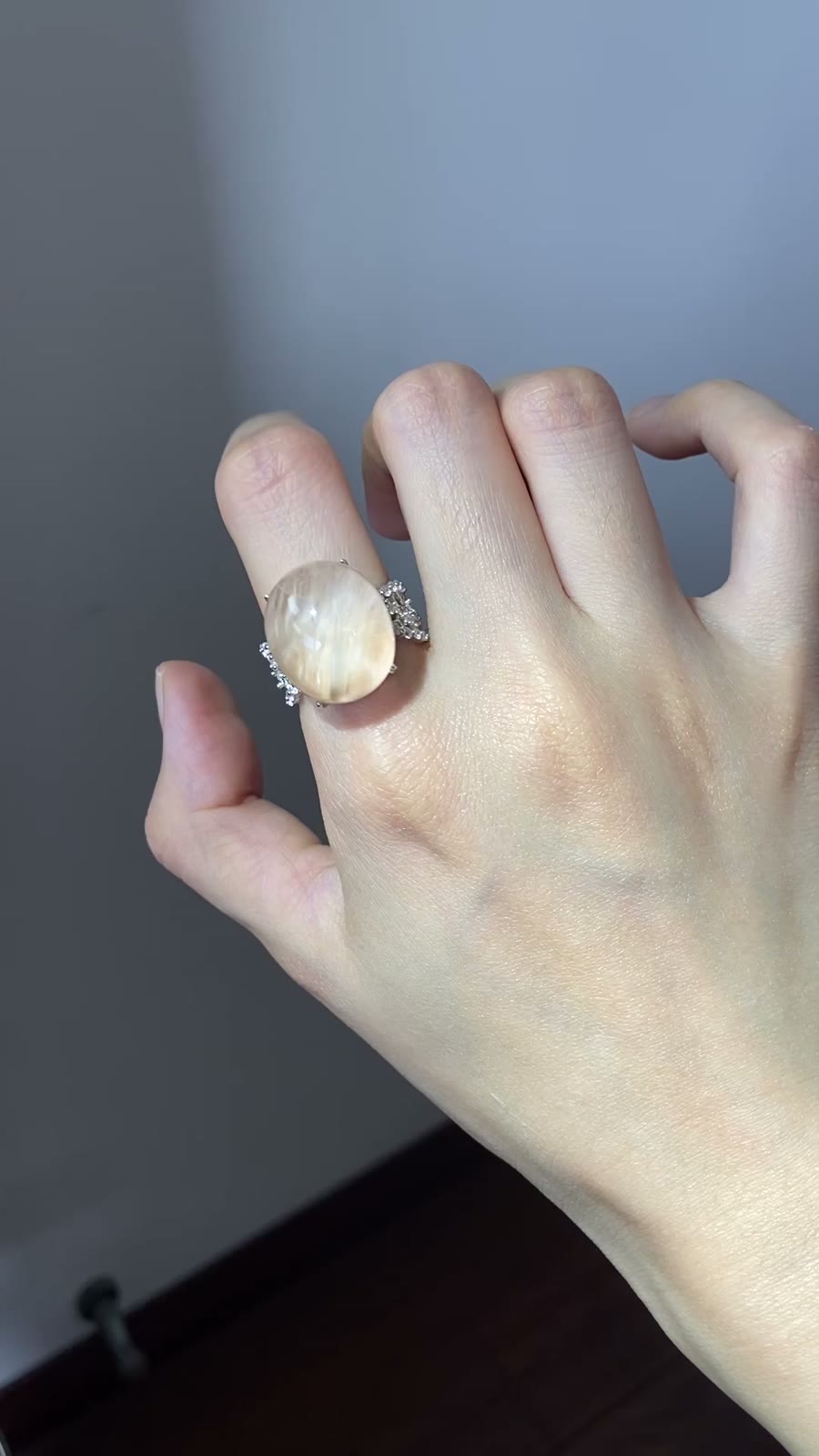 Orange Rabbit Hair Crystal Ring S925 Zilver