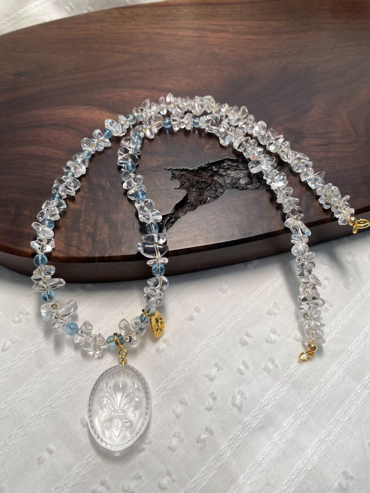 White Crystal Aquamarine Beaded Necklace