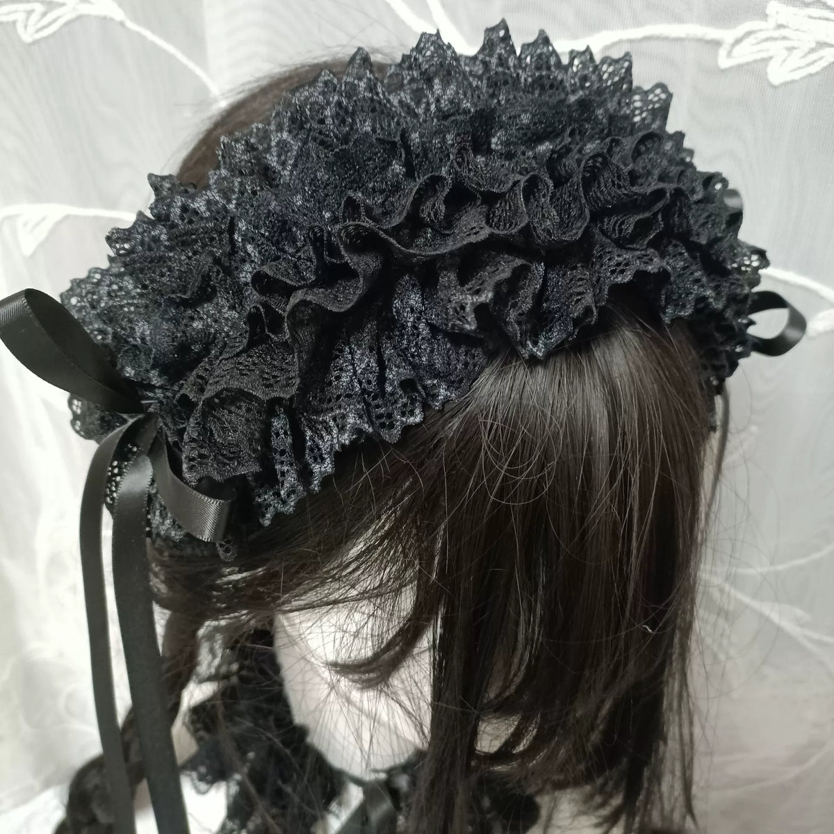 Mörkgrått pannband i spets, Lolita-stil