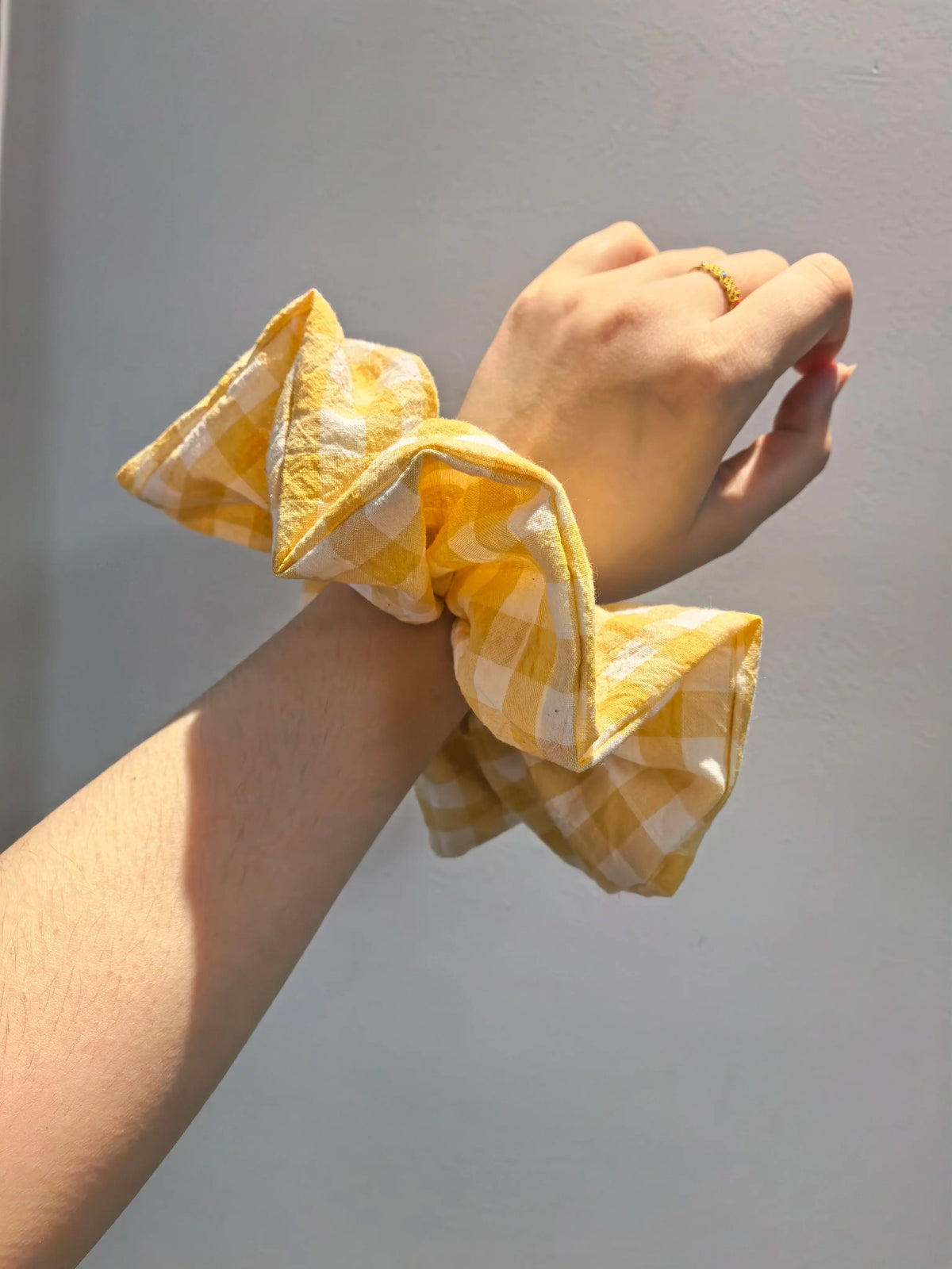 Handmade Yellow Gingham Cotton Scrunchie