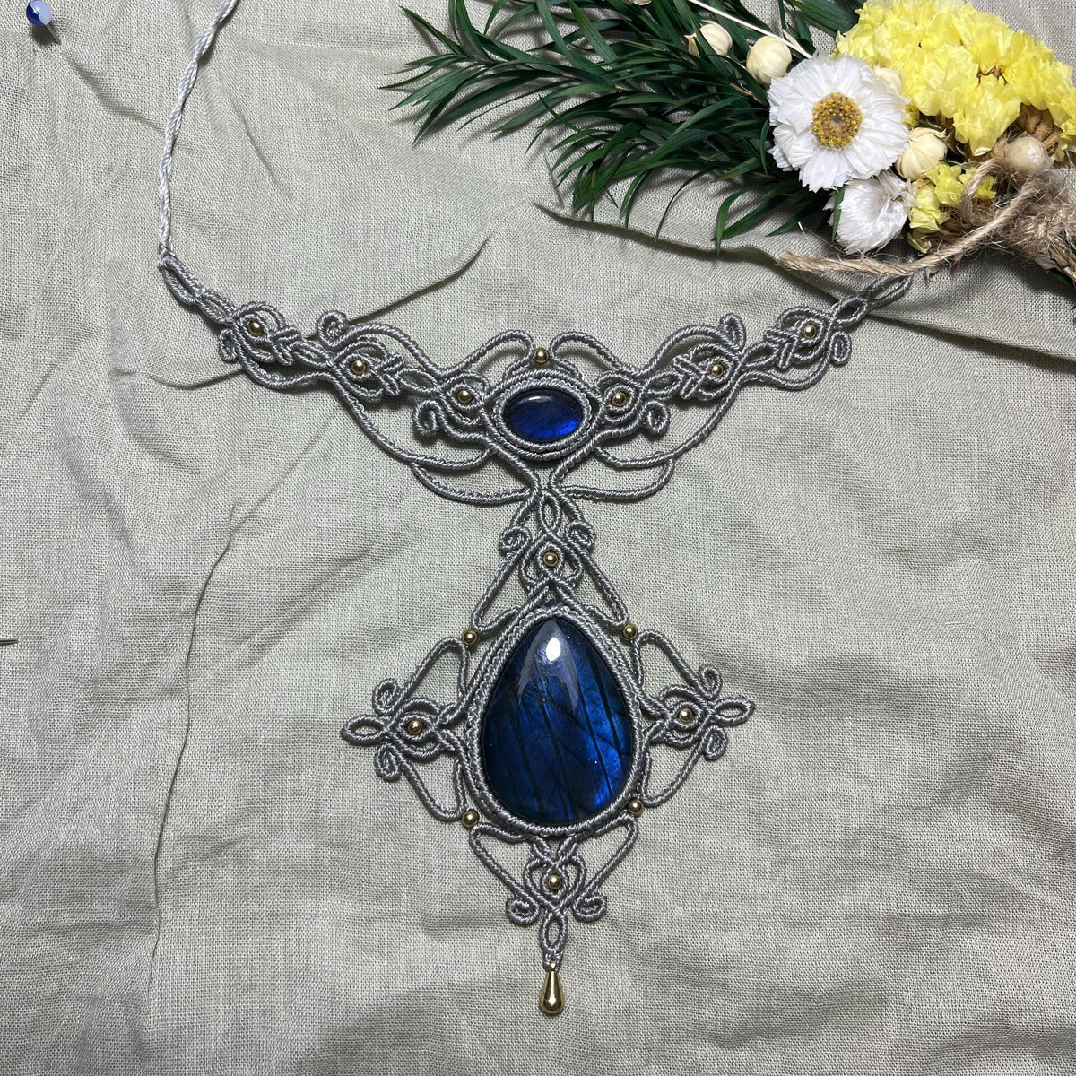 Macrame Waxed Cord Labradorite Necklace