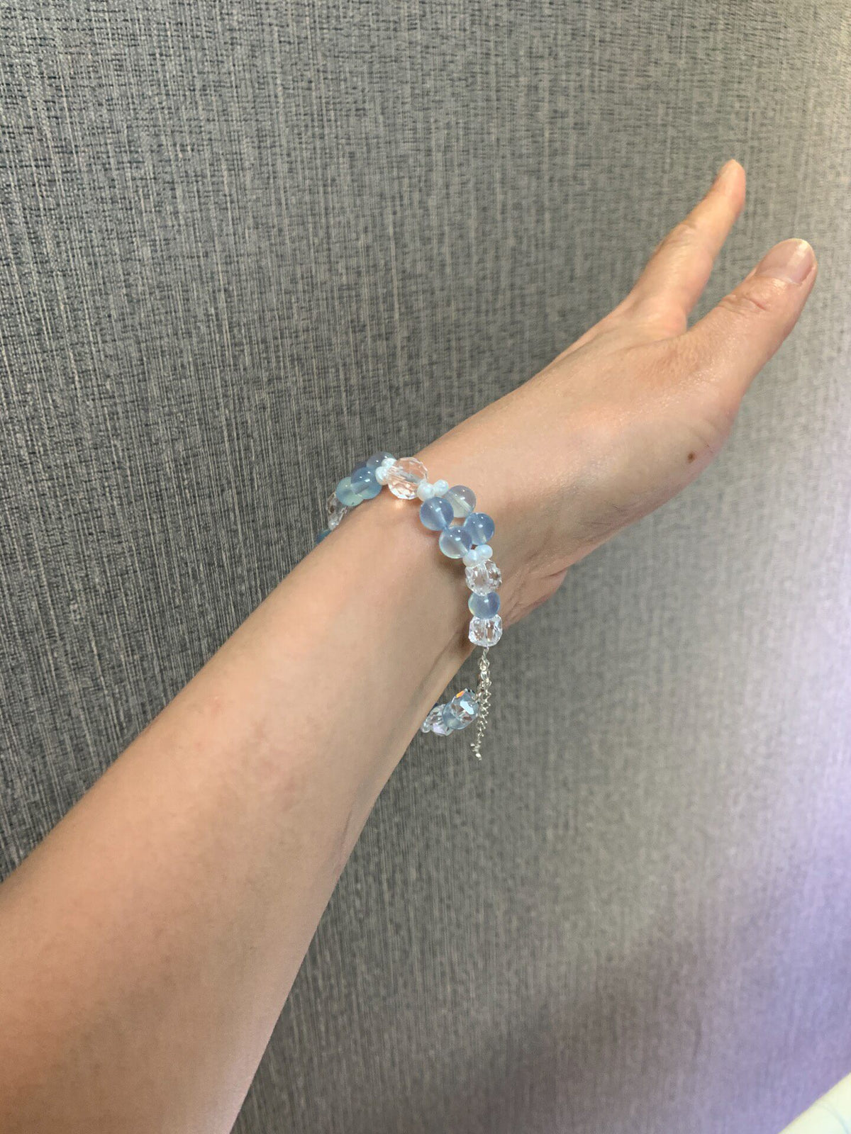 Aquamarine Freshwater Pearl Bracelet 925 Silver