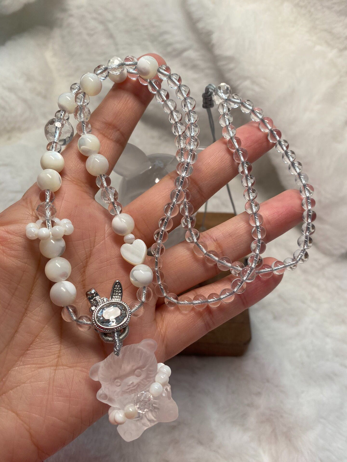 White Crystal Bear Pendant Necklace