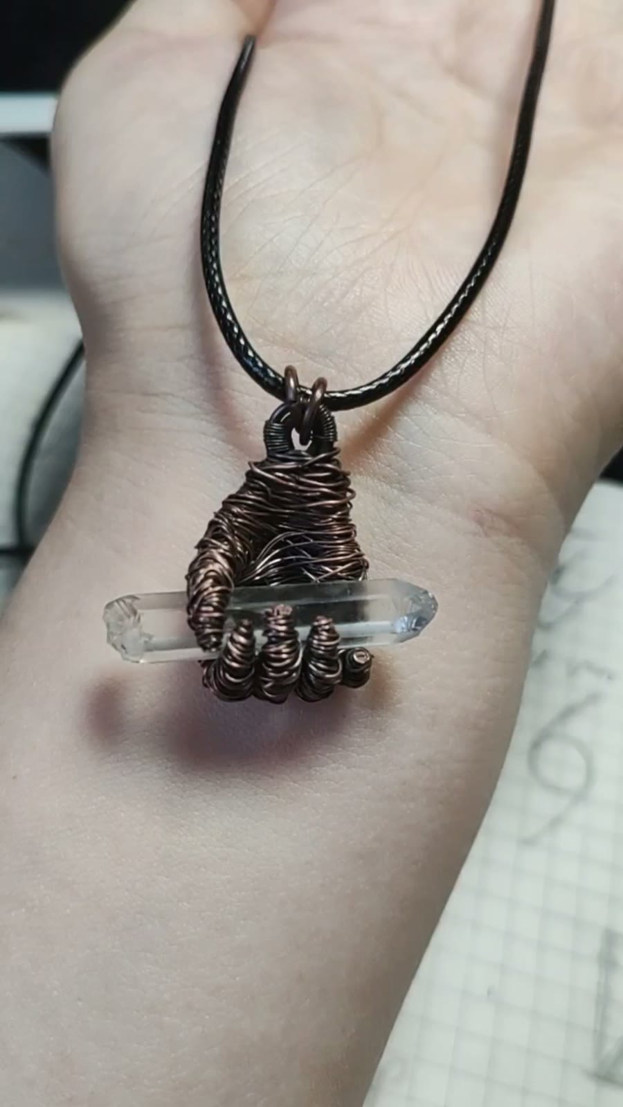 Hand Shaped Copper Wire White Quartz Necklace