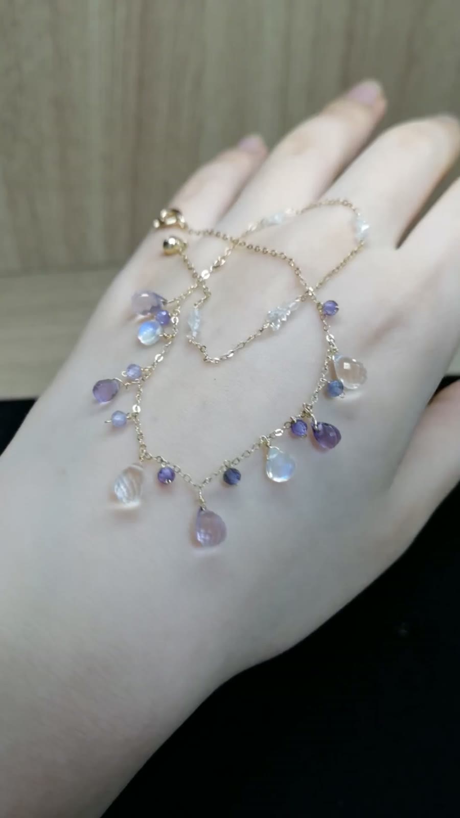 Bracelet améthyste, diamant de Herkimer et pierre de lune en or rempli