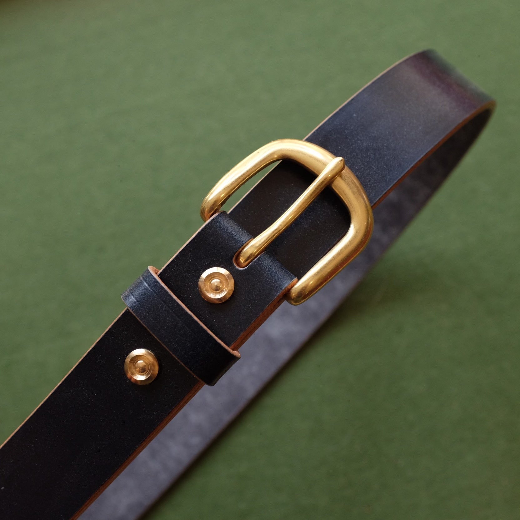 Dark Brown Leather Belt with Polished Brass Buckle