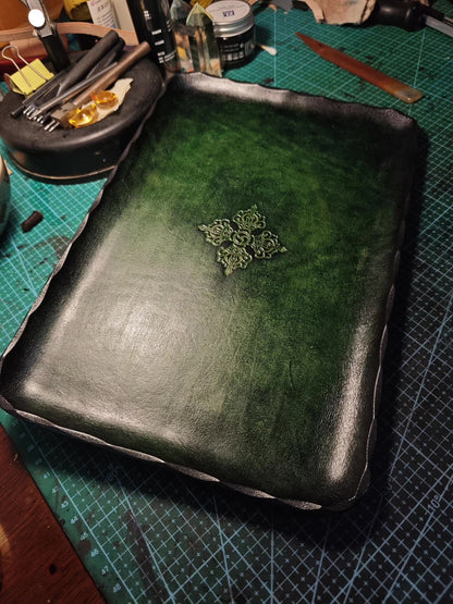 Emerald Green Leather Tray with Embossed Vajra Design