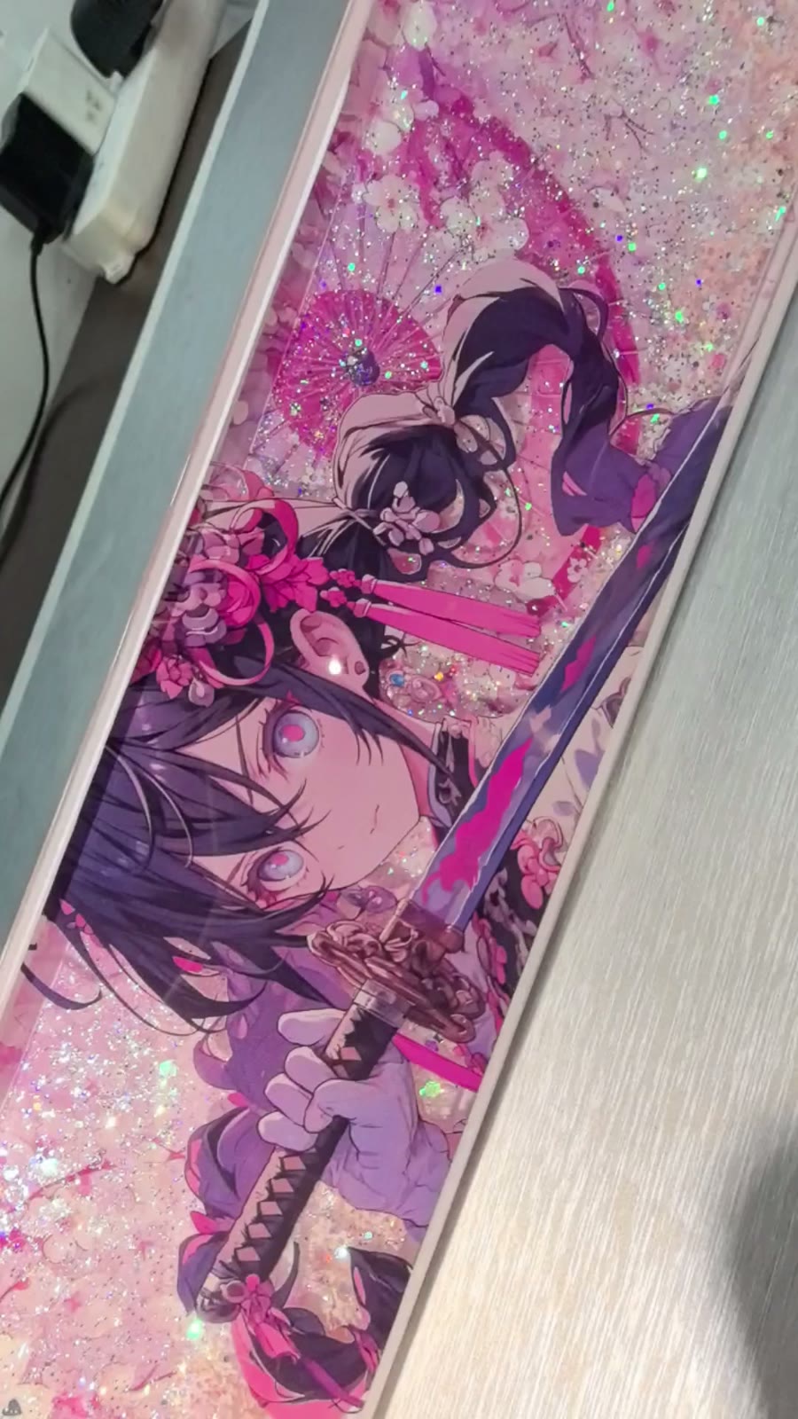 Sakura Theme Liquid Glitter Keyboard Wrist Rest