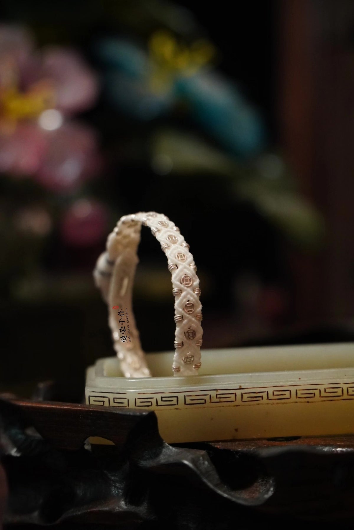 Handwoven White Snake Bracelet with Silver Coins