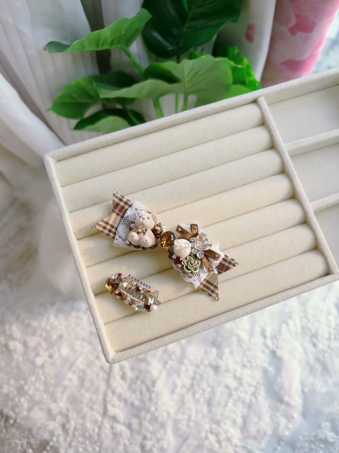 Handcrafted Plaid Bow Pet Hair Clip Set