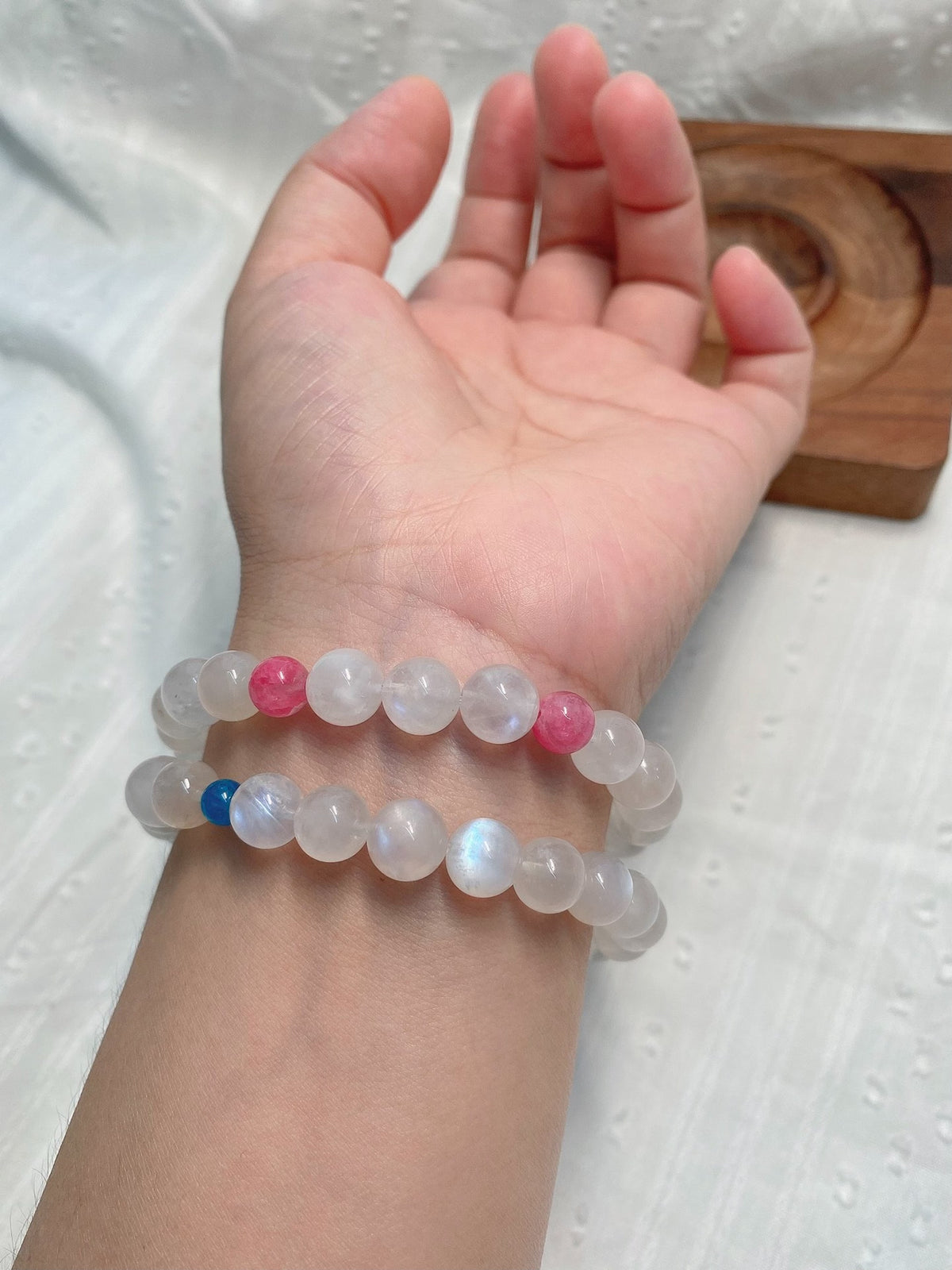 Blue Moonstone Double Strand Bracelet 8-9mm
