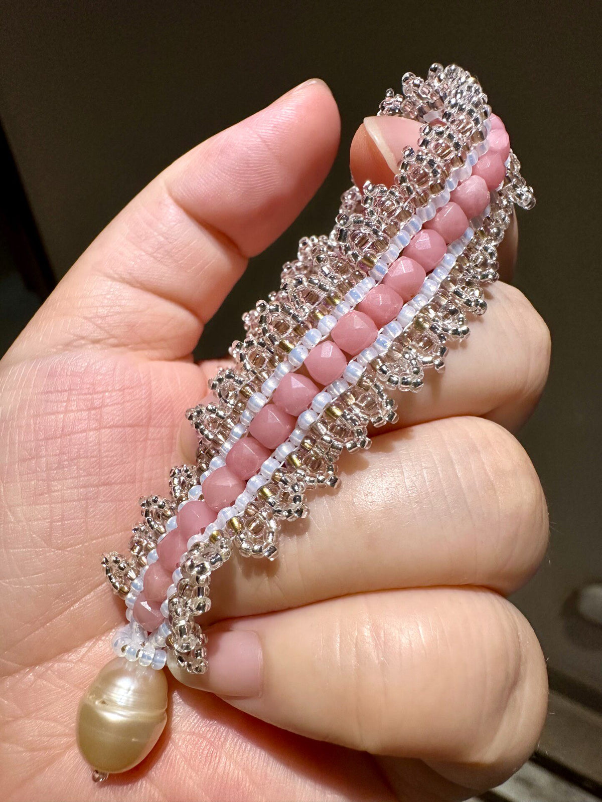 Pink Opal Pearl Beaded Bracelet