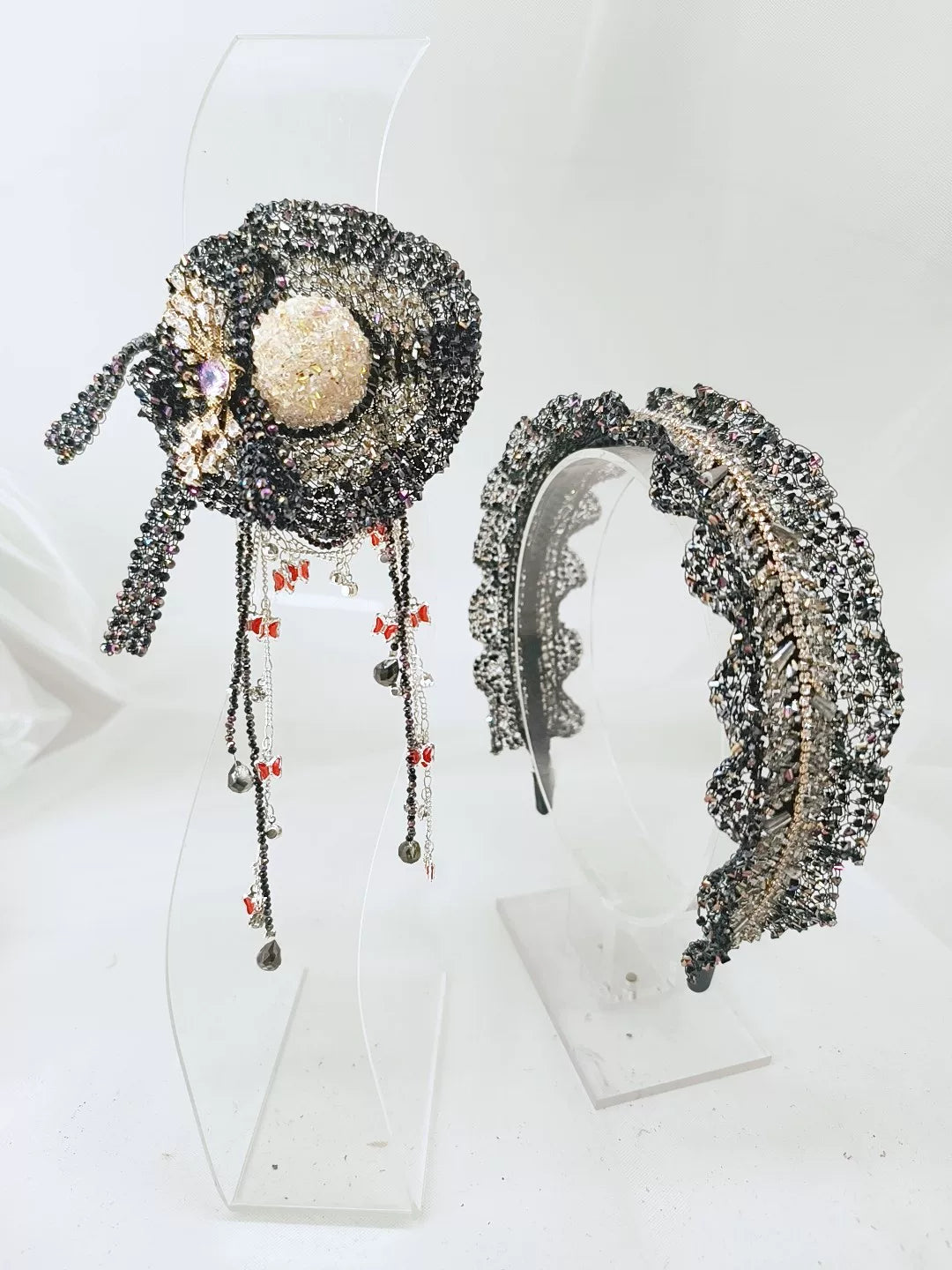 ハンドメイド クリスタルビーズ ハット ヘアクリップ セット