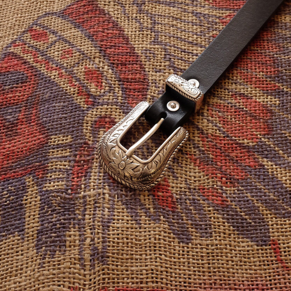 Leather Belt with Antique Silver Buckle