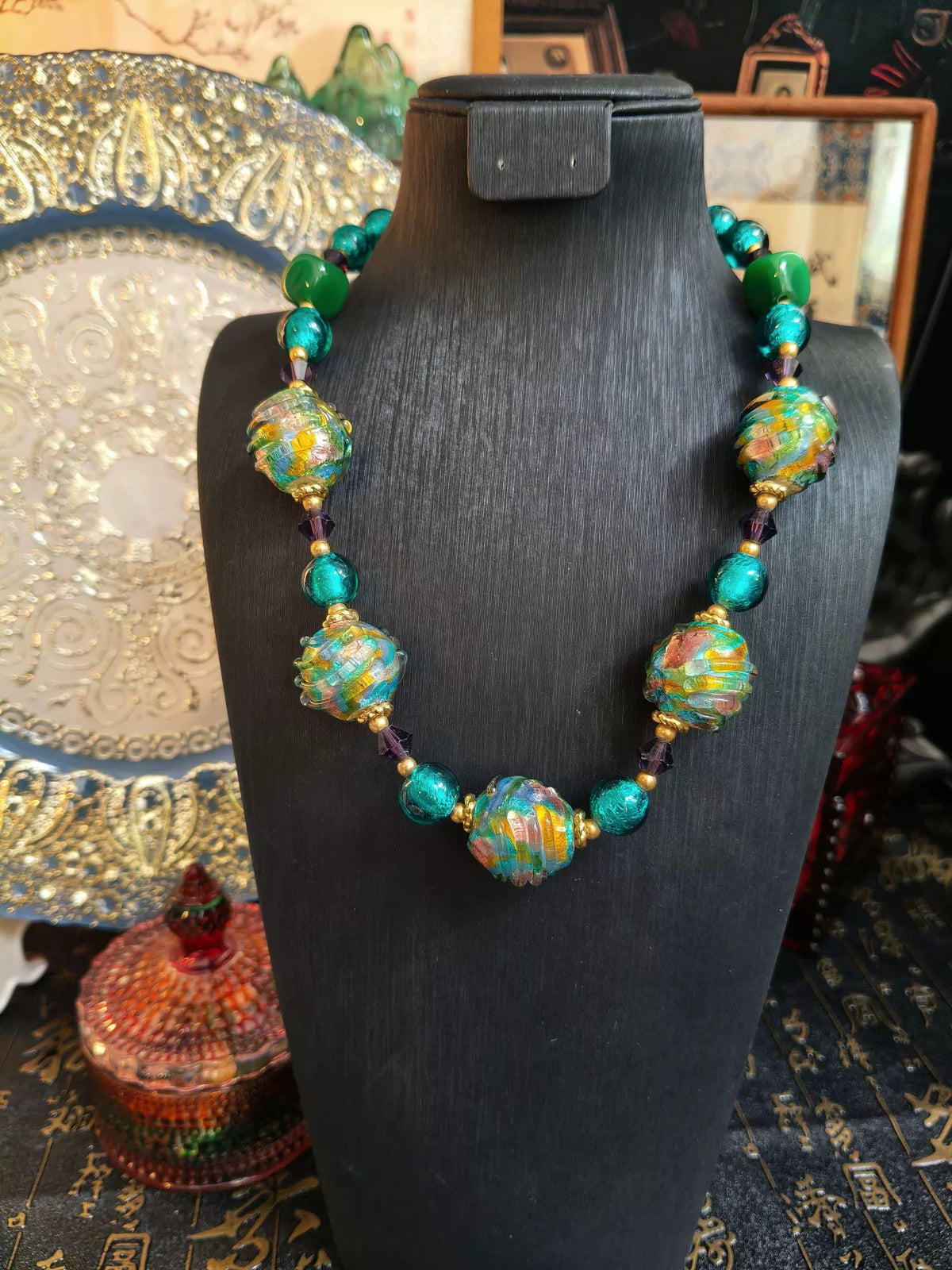 Vintage Glazen Kraal Agate Ketting
