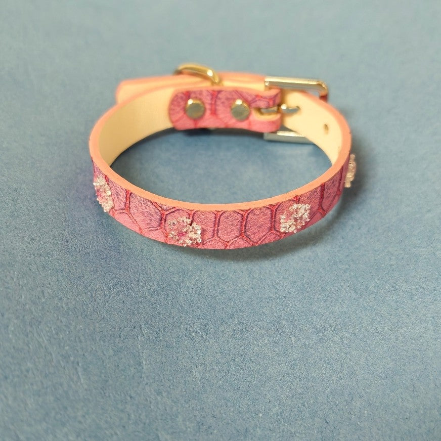 Handcrafted Leather Bracelet Pink Snake Pattern