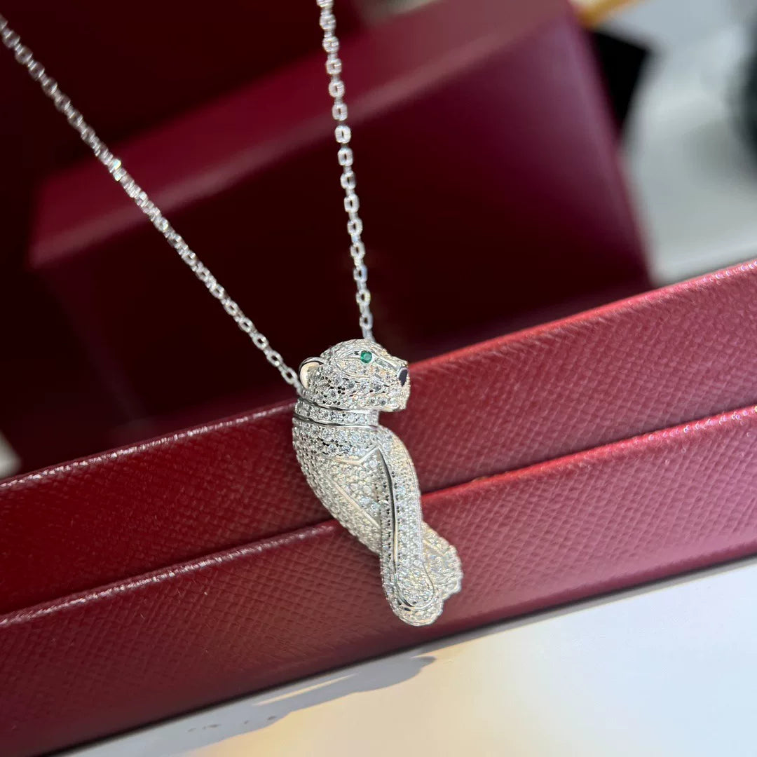 S925 Sterling Silver Crouching Leopard Necklace