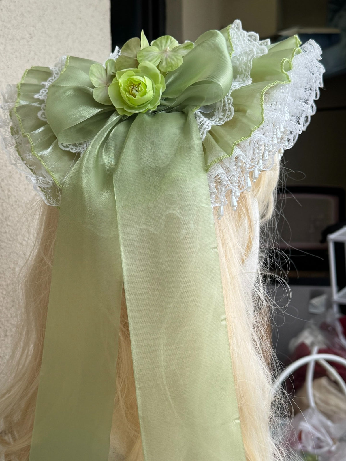 Lolita Bonnet Hat with Organza Ruffles