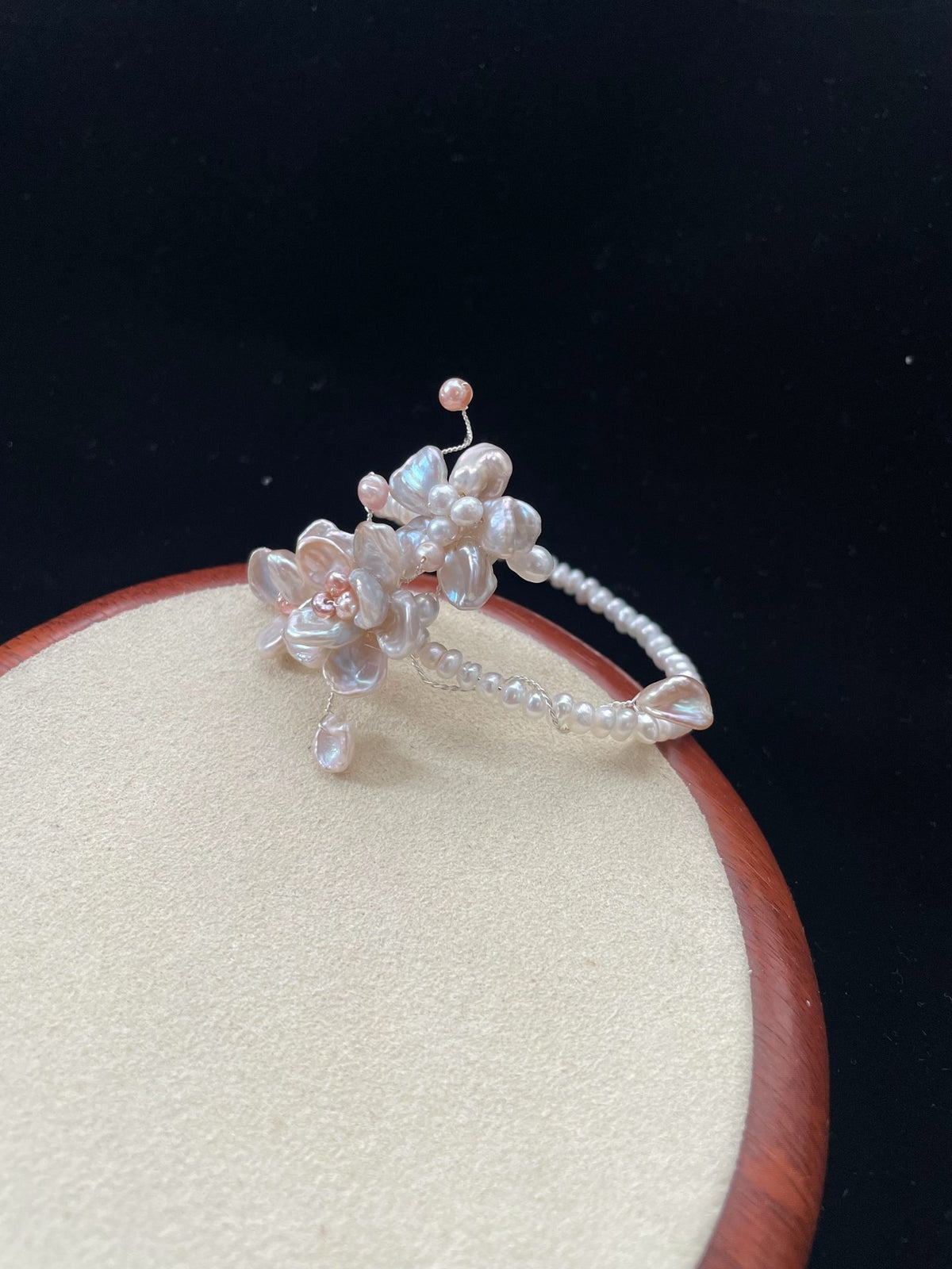 Natural Pearl Floral Open Cuff Bracelet