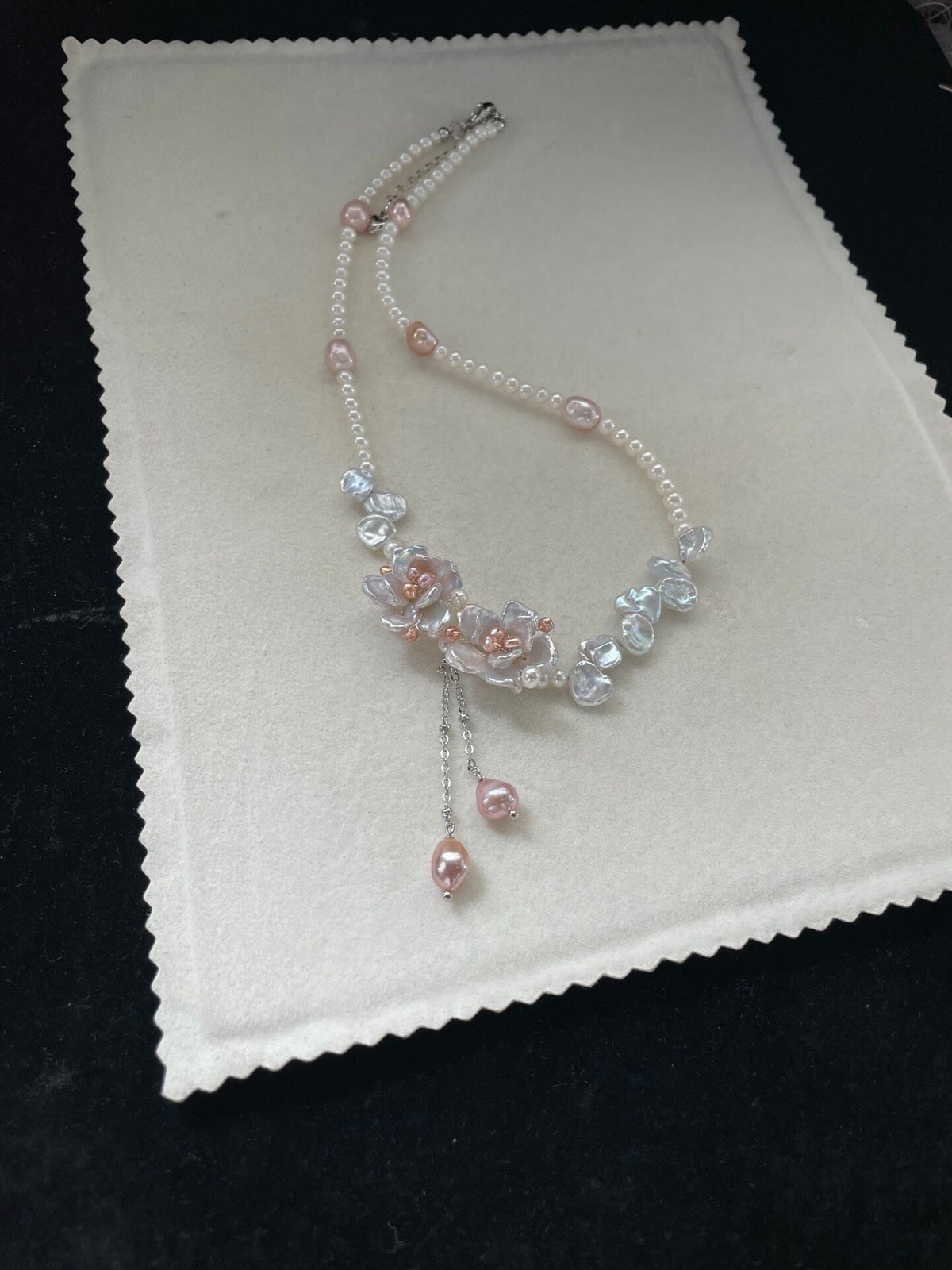 Natural Pearl Two-Flower Necklace