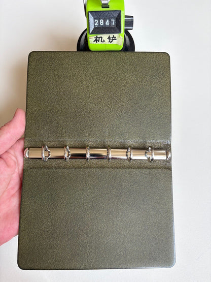 Pueblo Leather 8-Ring Notebook, Olive Green, A7 (126mm x 80mm)