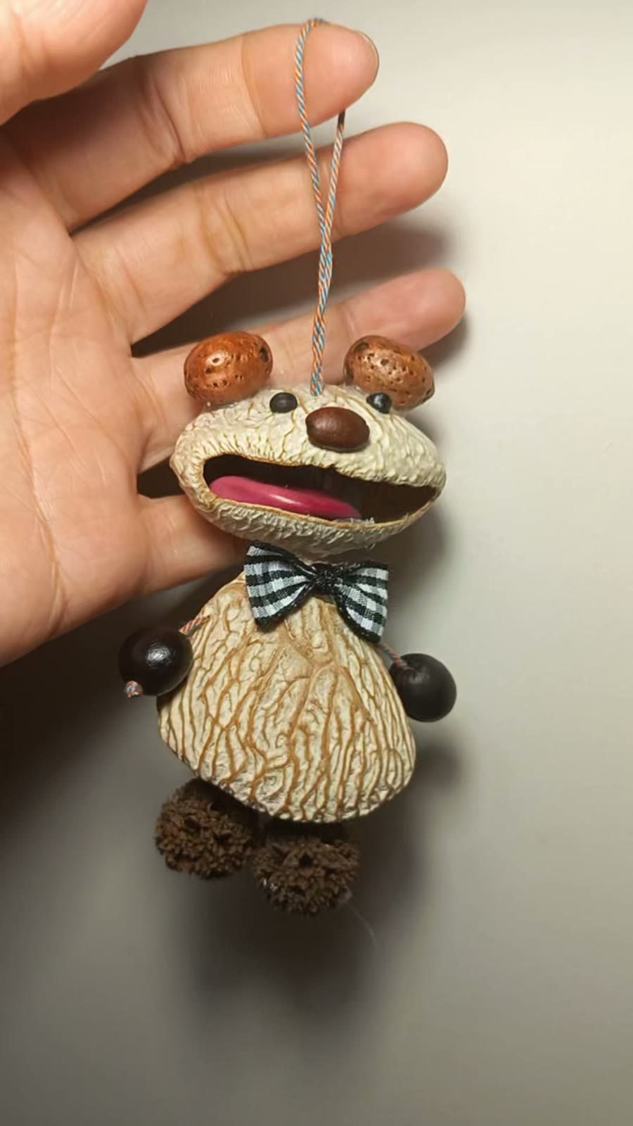 Peanut Shell Bear Bag Charm Rattle