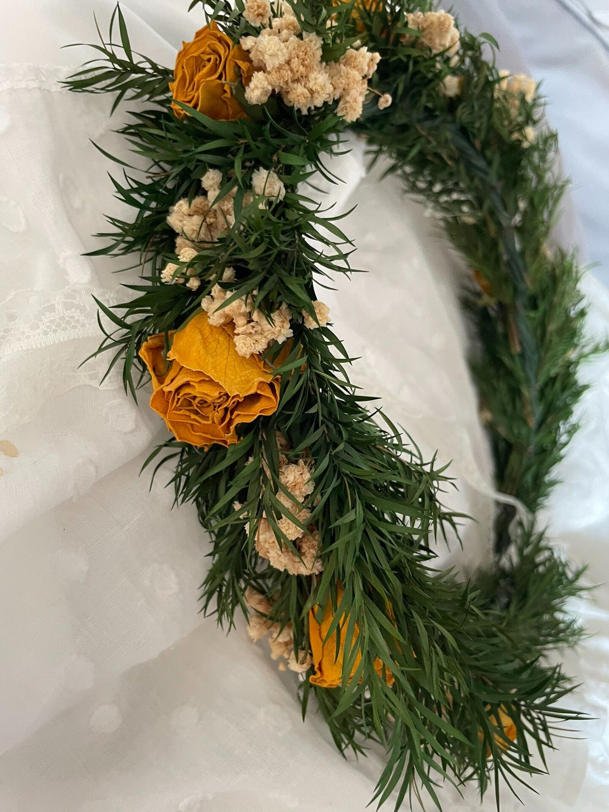 Dried Yellow Rose Greenery Head Wreath