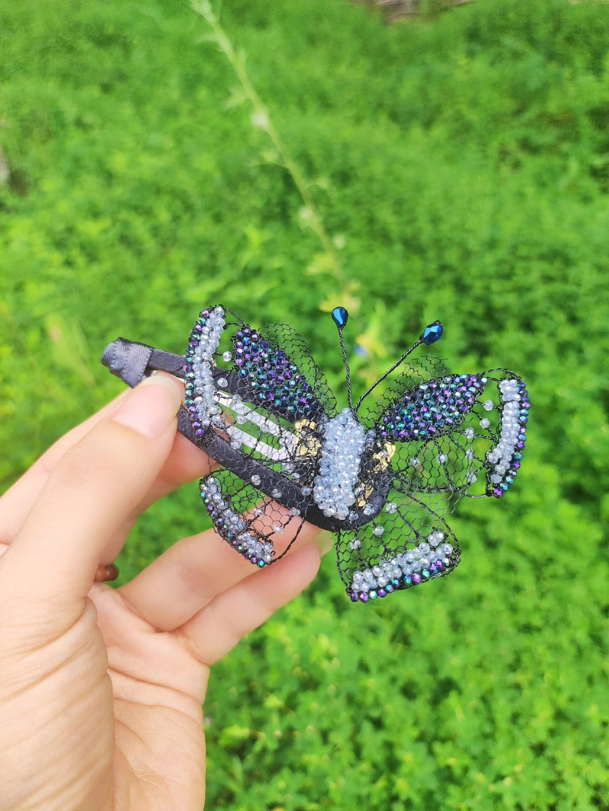 Handcrafted Beaded Butterfly BB Clip