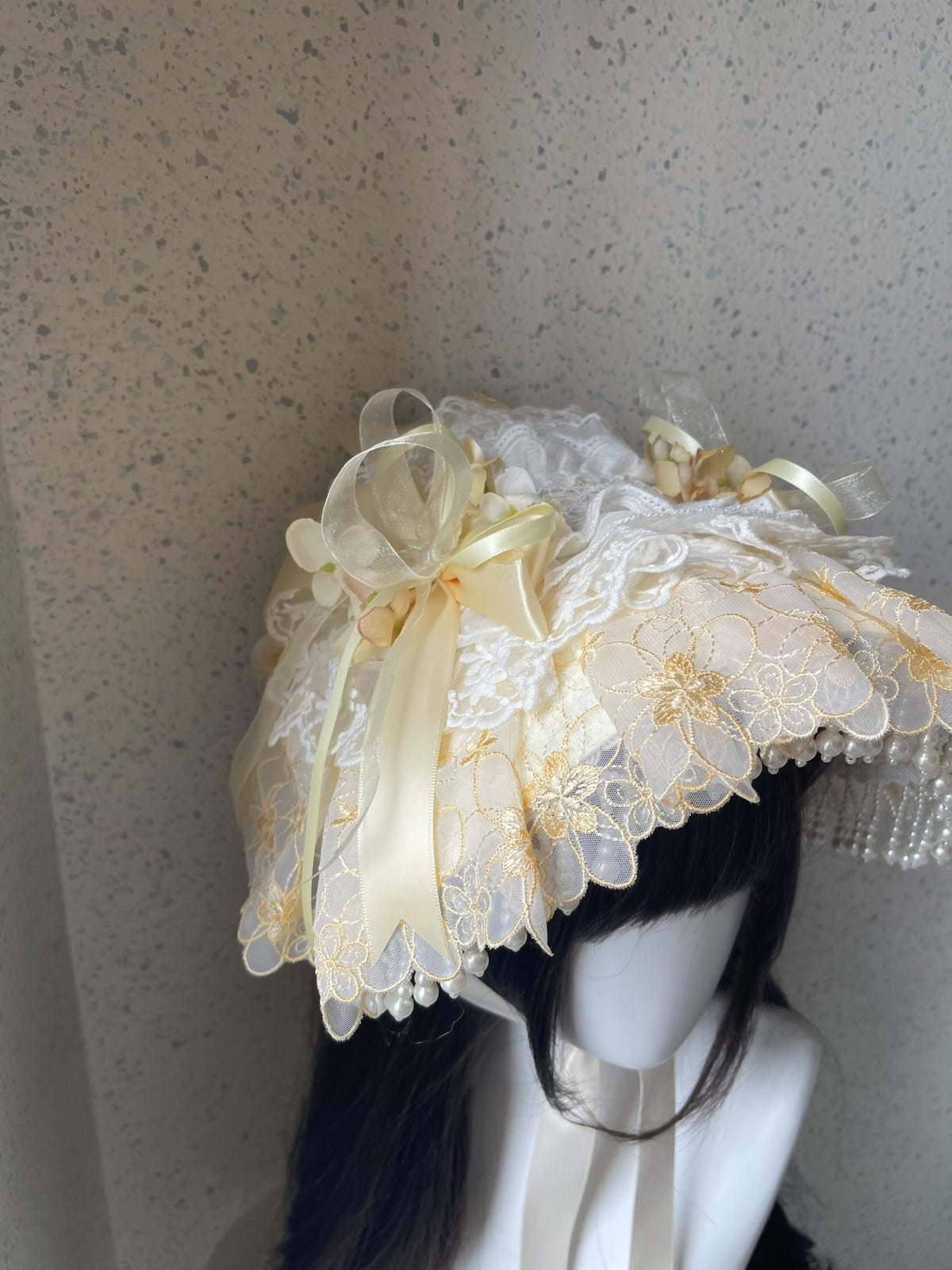 Lolita Flat Bonnet with Pearl Trim