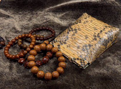Genuine Leather Beaded Bracelet Storage Bag with Reptile Scale Pattern