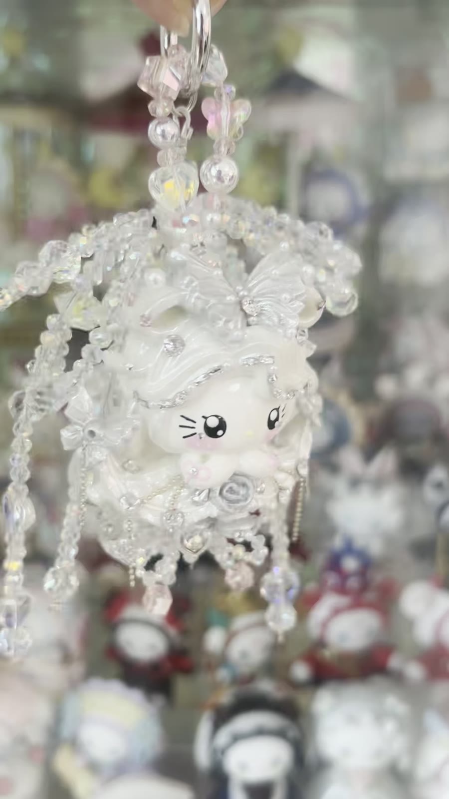 Yuki Beads Cat Bag Charm with Crystal Flowers