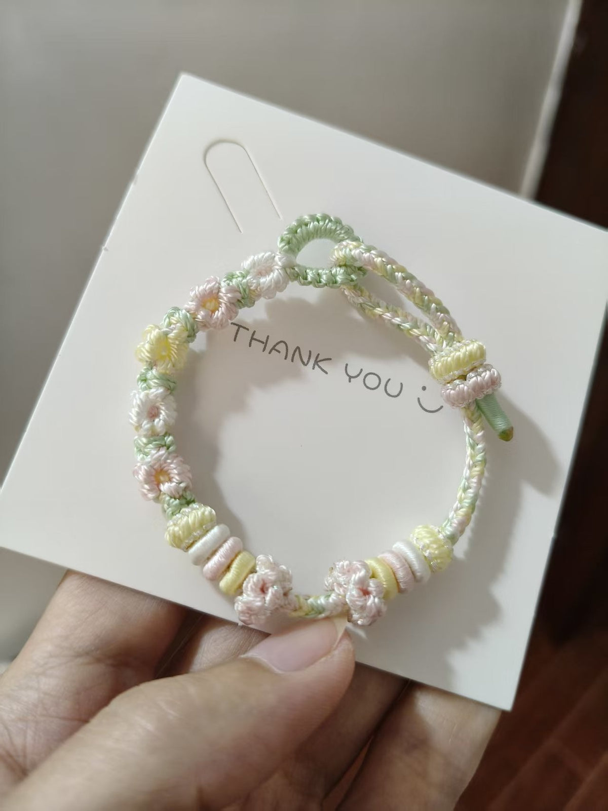 Handwoven Pink Green Gradient Bracelet