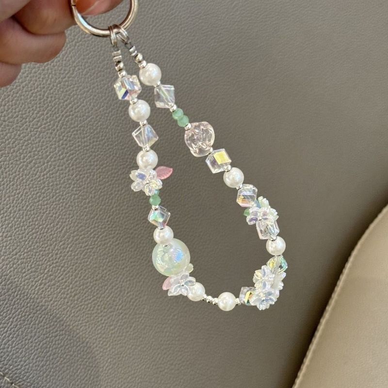 Beaded Phone Charm with Pearl Accents