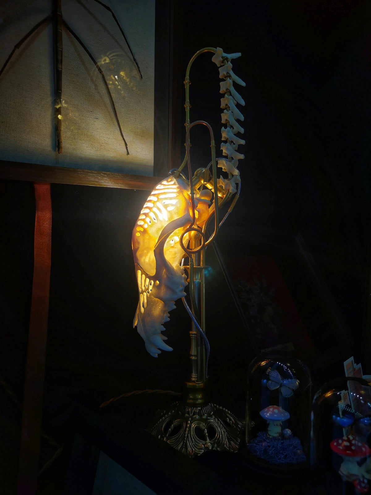 Mechanical Bone Lamp with Brass Vertebrae Base