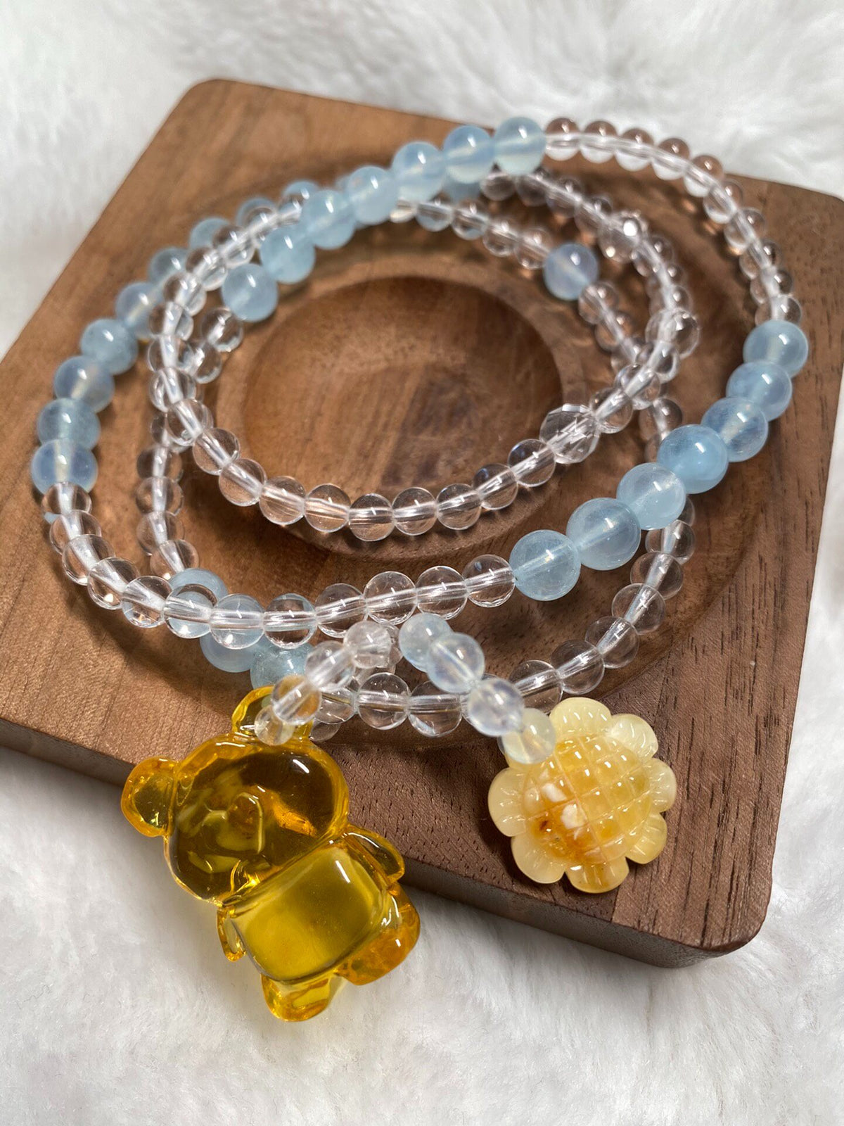 White Crystal Aquamarine Amber Charm Bracelet