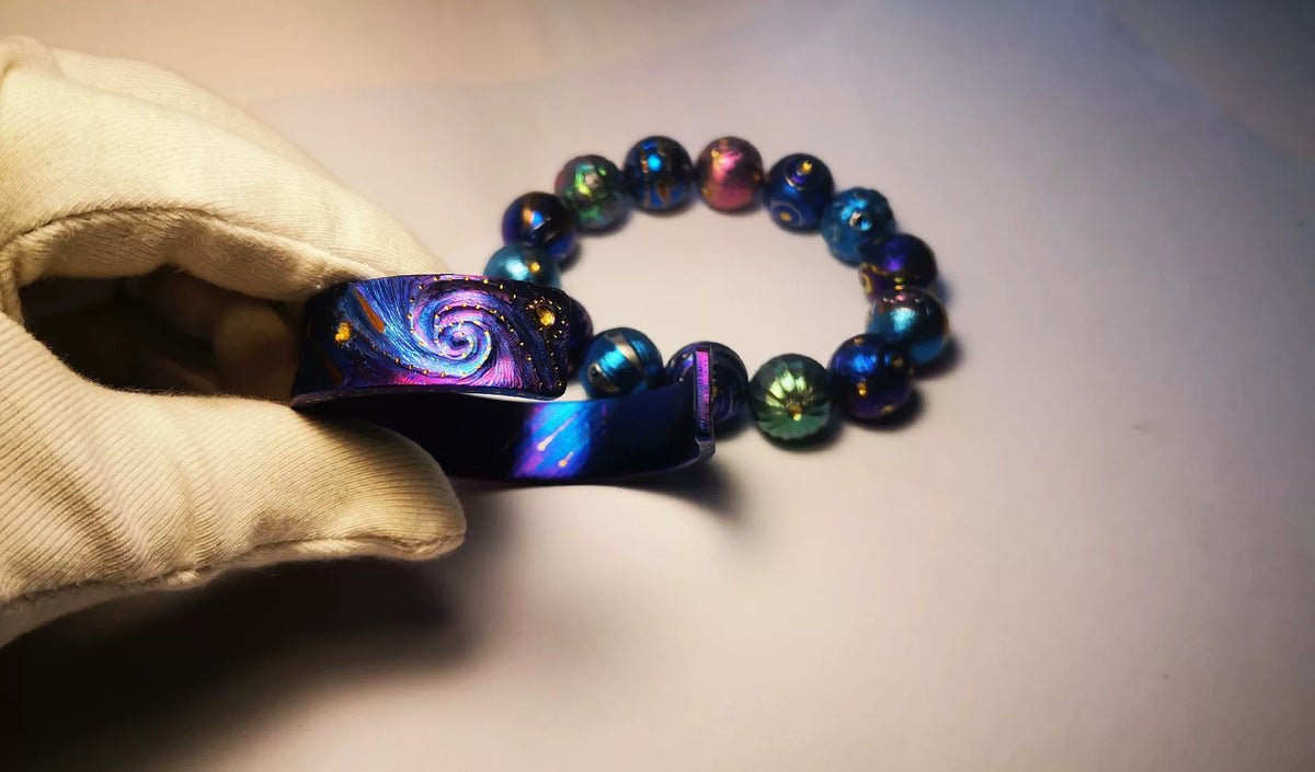 Titanium Cuff Bracelet with Cosmic Engraving