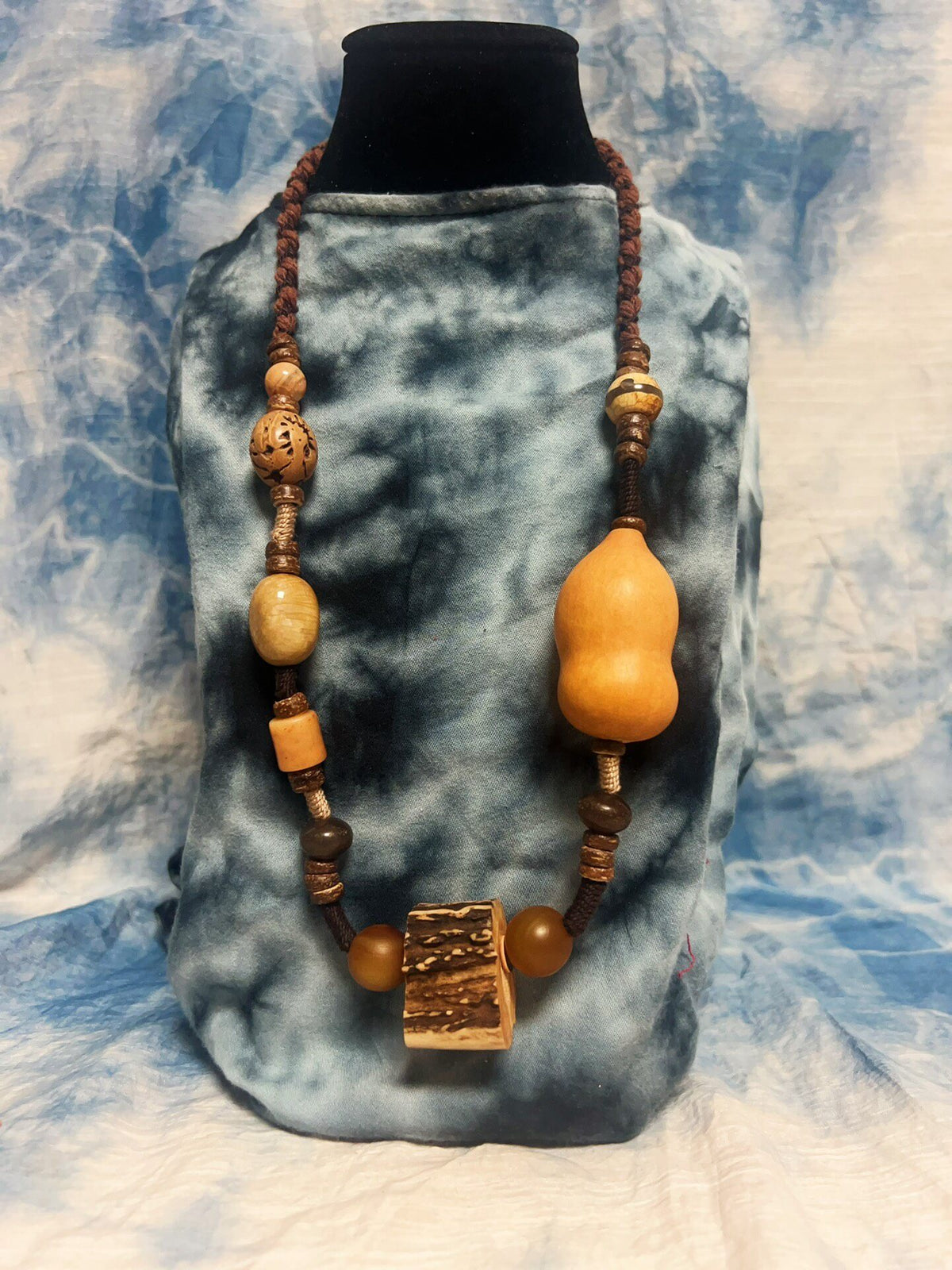 Handcrafted Antler Pendant Necklace Natural Beads