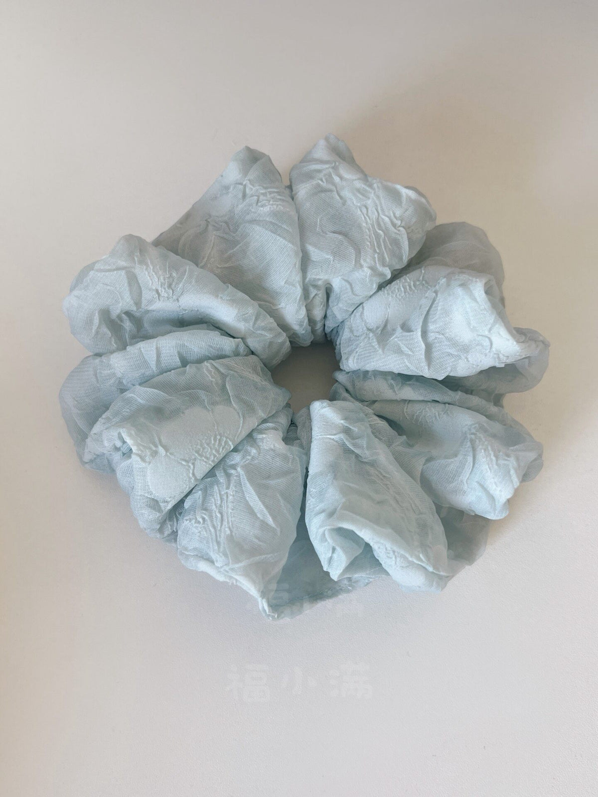 Lake Blue Embossed Fabric Hair Scrunchie
