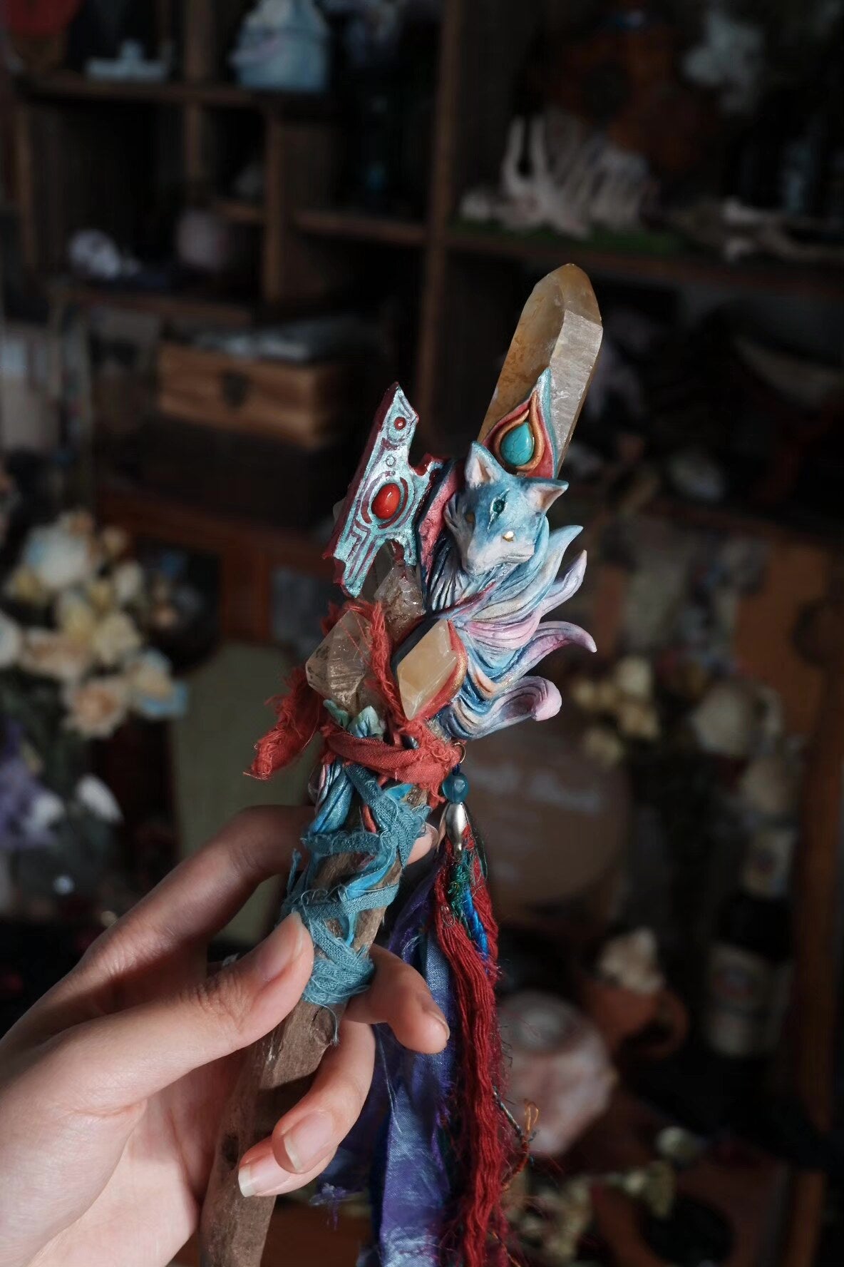 Handcrafted Crystal Wand Driftwood Fox