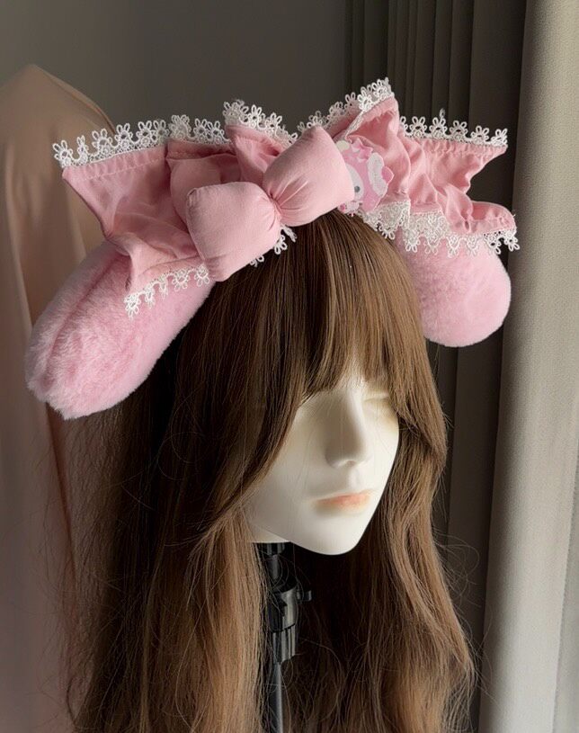 Pink Plush Bunny Ear Lace Headband