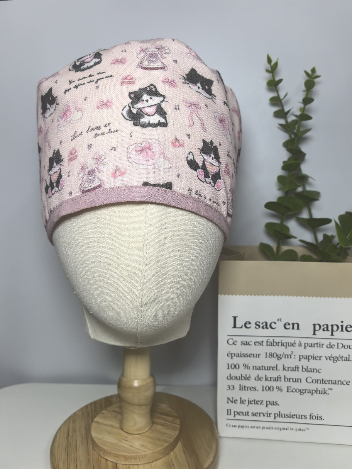 Cotton Linen Cat Print Surgical Cap