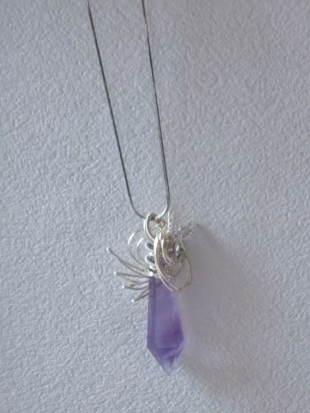 Natural Purple Fluorite Wire Wrapped Necklace