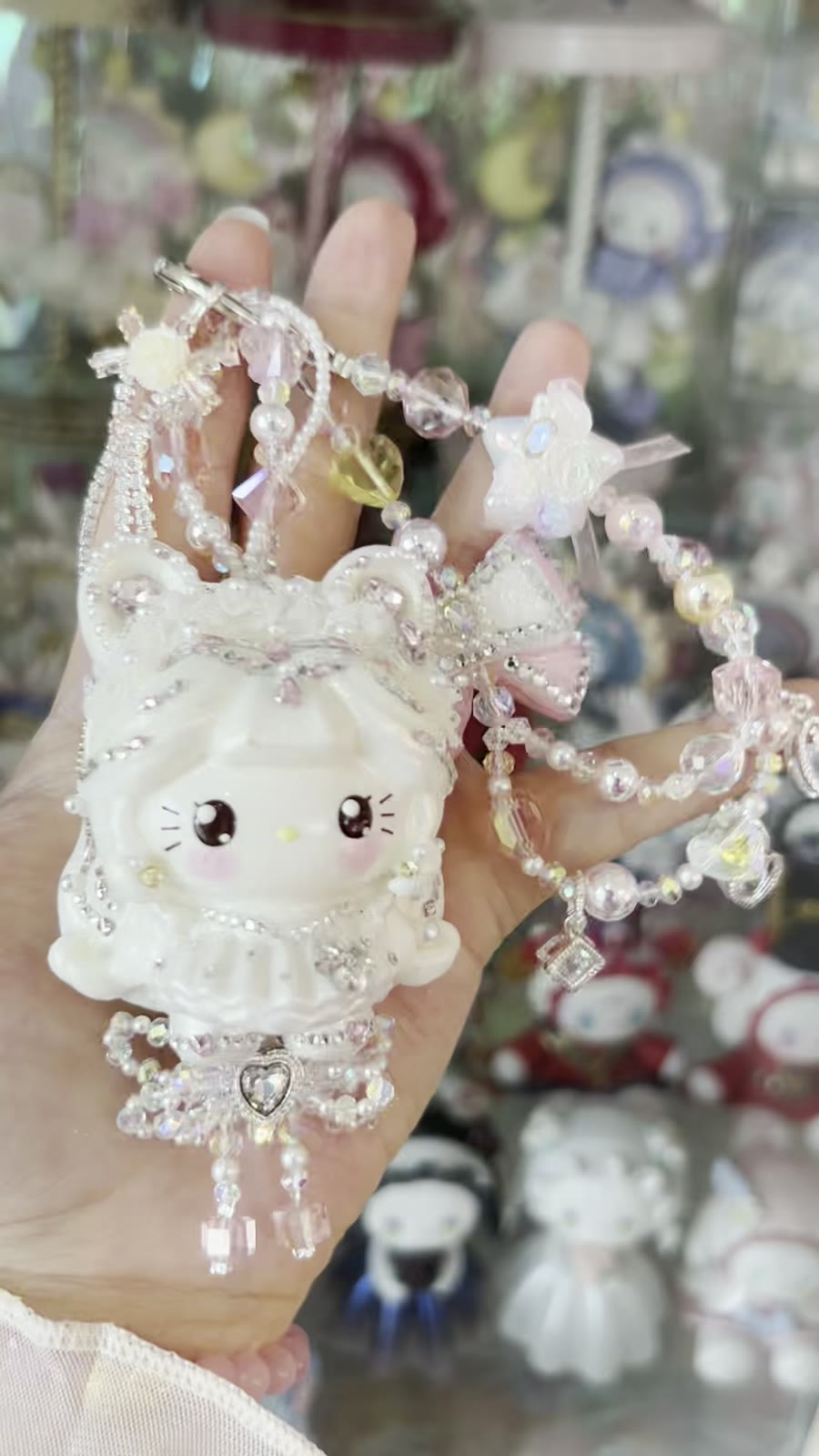 Handcrafted Cat Bag Charm White Crystal