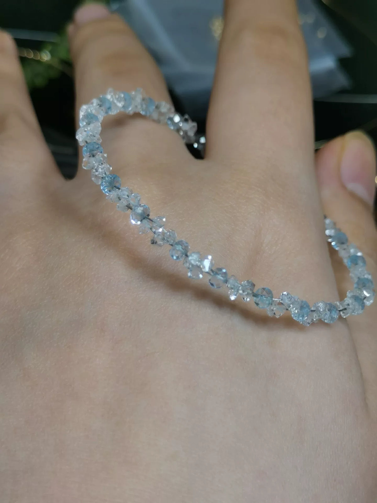 Pulsera de cristal de patolita natural, aguamarina y Herkimer