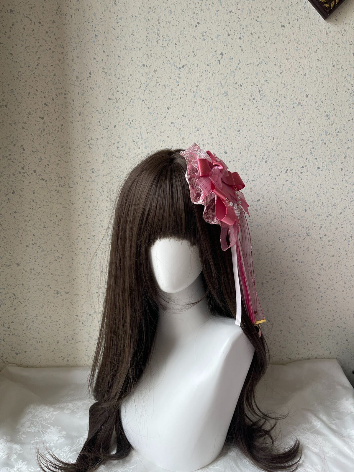 Handmade Lolita Pink Flower Ball Side Clip