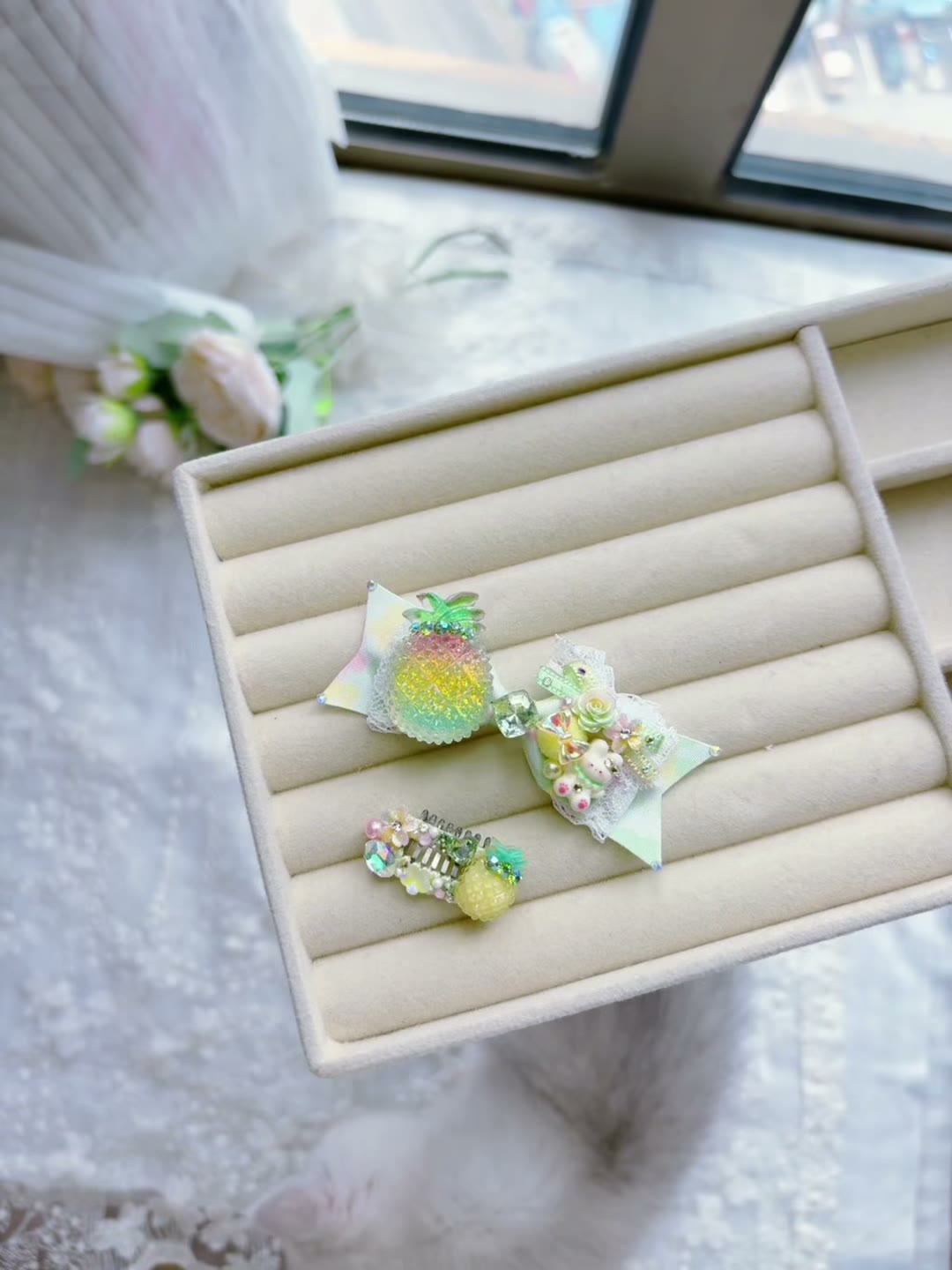 Handmade Frog Pet Hair Clip Yellow Crystal