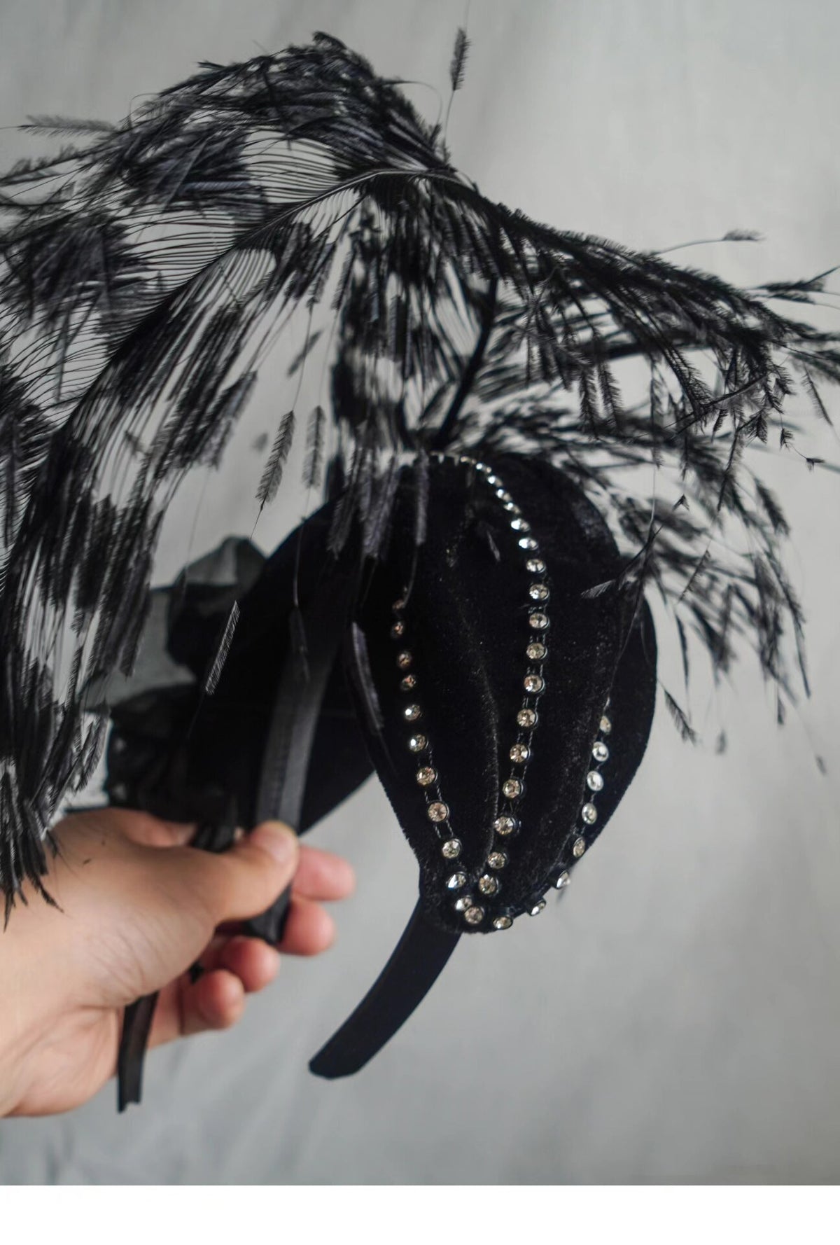 Velvet Ostrich Feather High Crown Headband