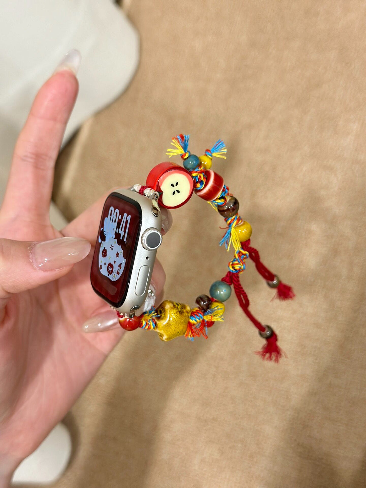 Red Ceramic Apple Woven Watch Band