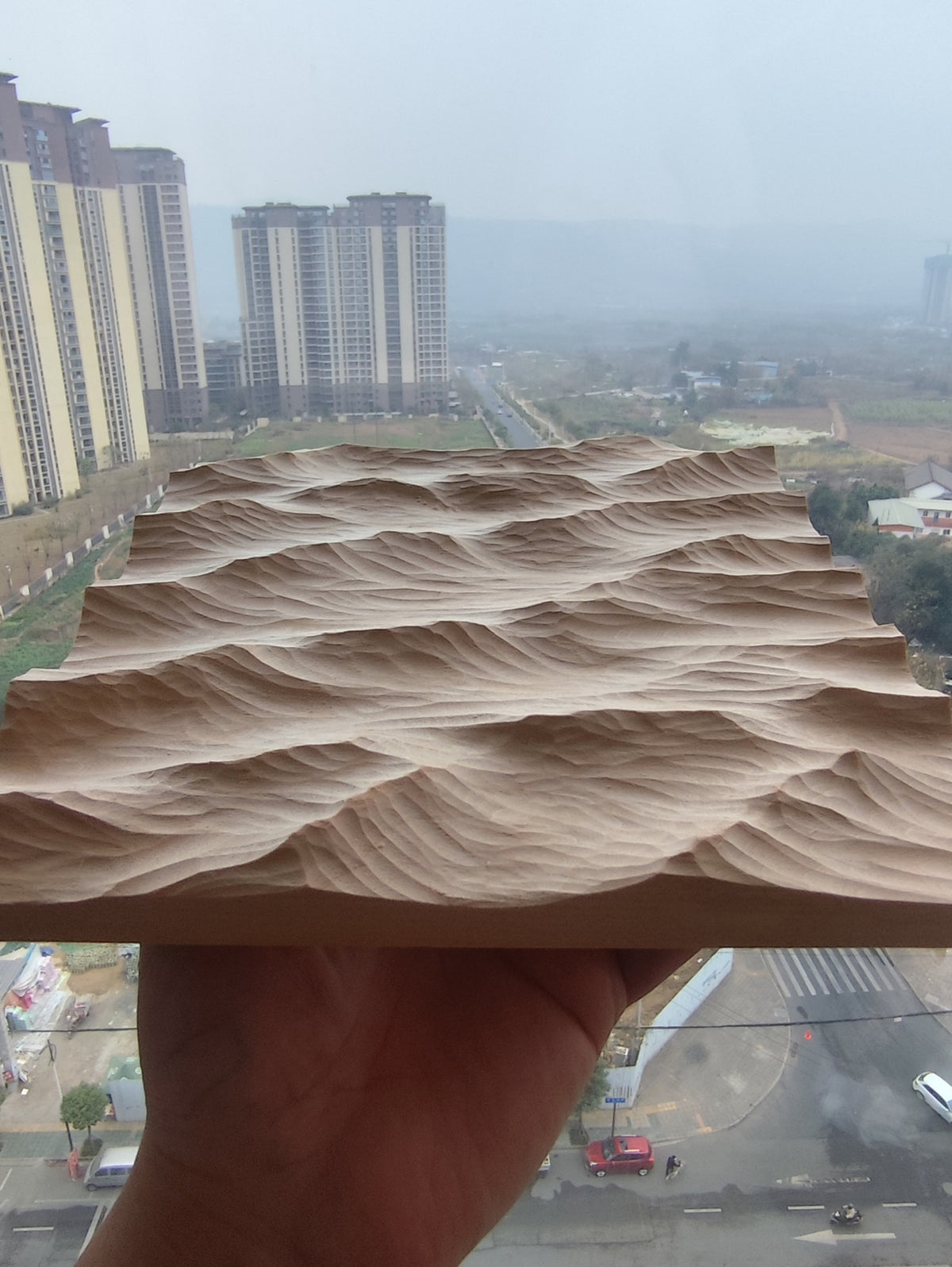 Handcrafted Linden Wood Wave Carving 20cm
