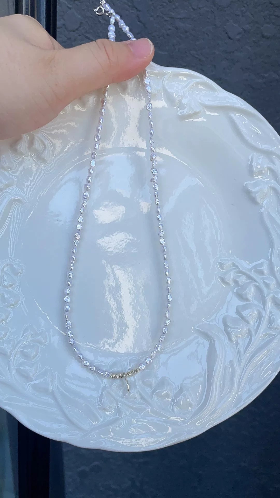 Collar de perlas barrocas de agua dulce plata 925 con hoja